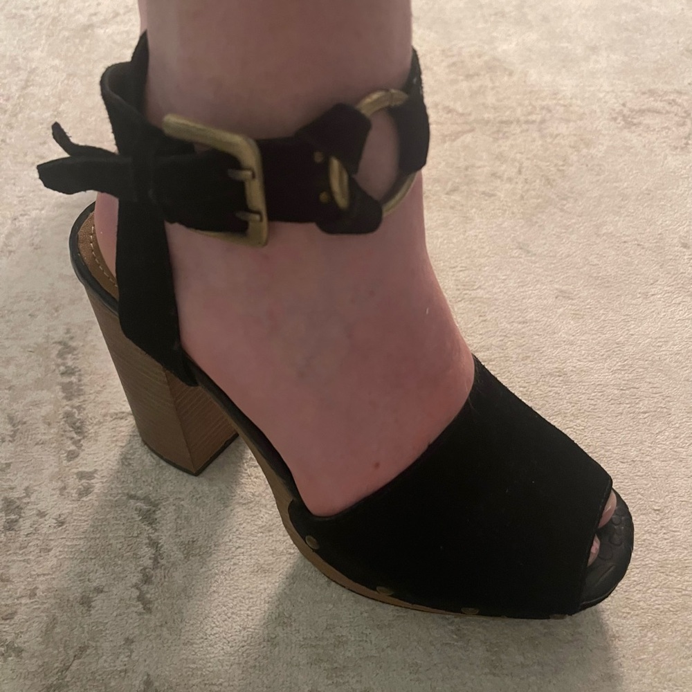 Free People black suede heels; size 8